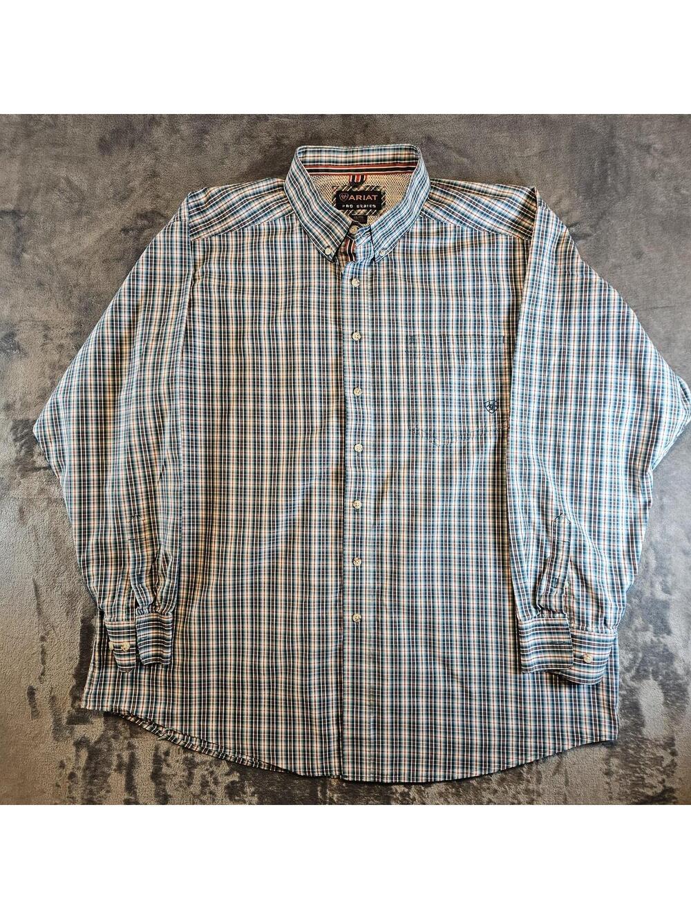 Ariat Pro Series Shirt Teal Plaid Long Sleeve Men's 2XL